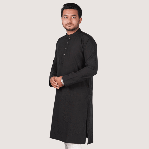 ব্ল্যাক কালার অরিজিনাল প্রিমিয়াম চায়না ফেব্রিকের সলিড পাঞ্জাবি