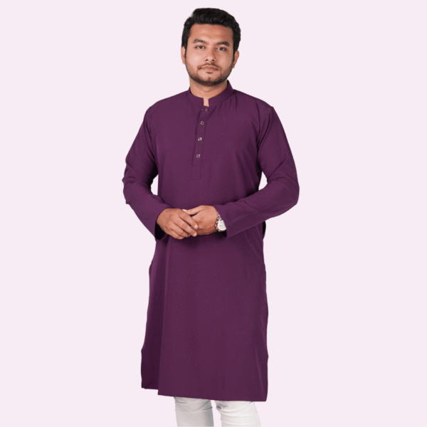 পার্পেল কালার অরিজিনাল প্রিমিয়াম চায়না ফেব্রিকের সলিড পাঞ্জাবি